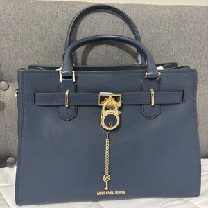 *NWT* Chic Navy Blue Satchel with Gold Accents